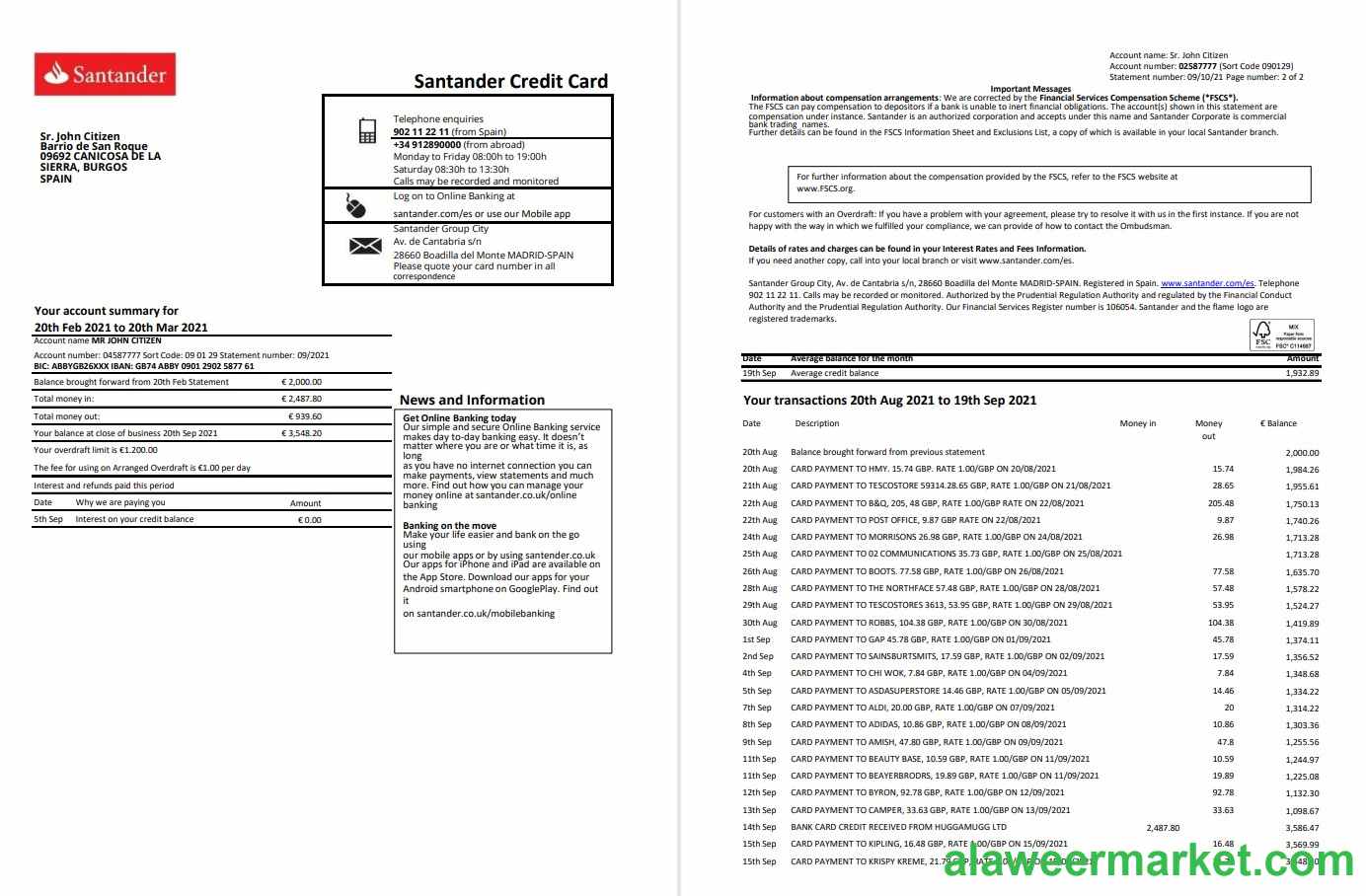 Spain Santander 2 pages excel pdf